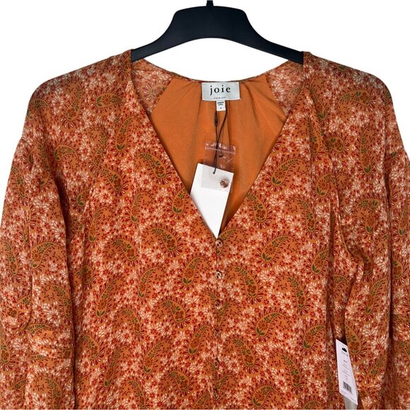 Joie Bree Caramel Multi Paisley Print Mini Silk Dress Size 4 - Picture 10 of 16